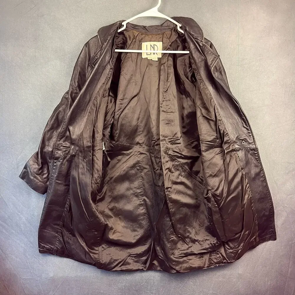 Vintage LNR Leather Patch Quilt Jacket Medium Length Petite Button Shoulder Pads